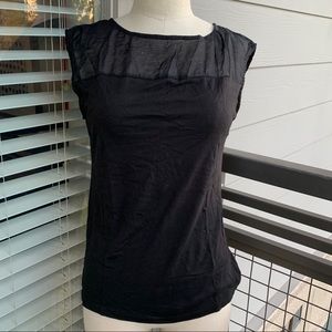 Ann Taylor Black Short Sleeve Shirt with Sheer Top